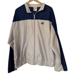 Adidas Men's XL Navy Gray Full Zip Windbreaker Track Jacket Colorblock Athletic